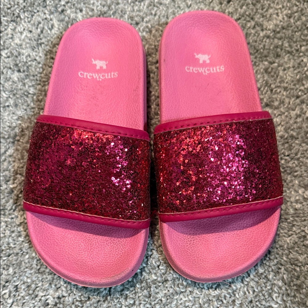 Crewcuts Fuchsia Pink Glitter Kids Sandals/Pool Slides - size 10